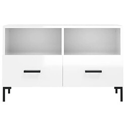 Maison Chic Meuble TV scandinave - Banc TV pour salon Blanc brillant 80x36x50 cm Bois d'ingénierie -MN75483 pas cher