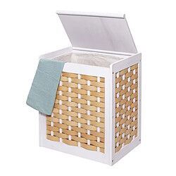 Avis Decoshop26 Panier à linge bac trieur de linge en bois massif maille 61x51x35cm blanc 04_0003751