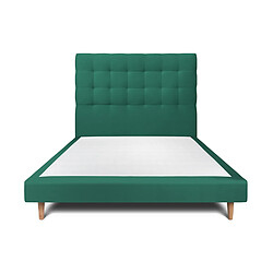 Sommeil de plomb Lit 135x190cm avec tête de lit capitonnée velours et sommier tapissier vert - Hauteur totale : 29cm