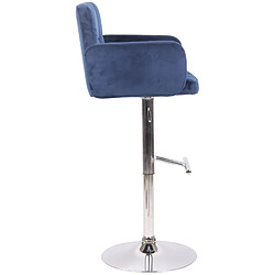 Decoshop26 Tabouret de bar pivotant en velours bleu et métal chromé avec accoudoirs repose-pieds et dossier TDB10648