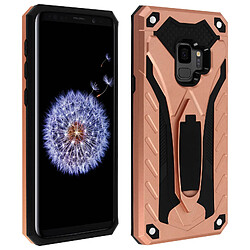 Avizar Coque Galaxy S9 Protection Bi-matière Antichoc Fonction Support - rose champagne