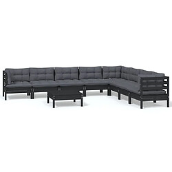 Maison Chic Salon de jardin 9 pcs + coussins - Mobilier/Meubles de jardin - Table et chaises d'extérieur Noir Bois de pin solide -MN57632