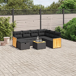 vidaXL Salon de jardin 8 pcs avec coussins noir résine tressée