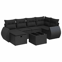 vidaXL Salon de jardin 7 pcs avec coussins noir résine tressée