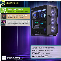 Sedatech Pack PC Gamer ATX Premium • AMD Ryzen 7 7700X • RTX4070 • 32Go DDR5 • 2To SSD M.2 • Windows 11 • Moniteur 27''