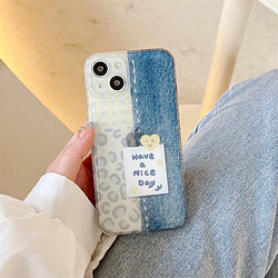 GUPBOO Étui pour iPhone13 Personnalité couture Denim imprimé léopard créatif étui pour téléphone portable Smiley femme