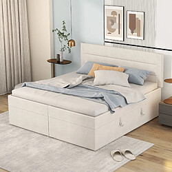 KOMHTOM Lit Rembourré Double 200 X 140 cm Avec Sommier À Lattes En Métal - Grand Espace De Rangement - Ouvrant Des Deux Côtés - Beige