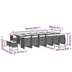 vidaXL Ensemble à manger de jardin et coussins 17 pcs beige pas cher