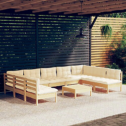 Maison Chic Salon de jardin 10 pcs avec coussins | Ensemble de Table et chaises | Mobilier d'Extérieur crème Bois de pin massif -GKD24449