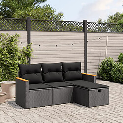 vidaXL Salon de jardin 4 pcs avec coussins noir résine tressée