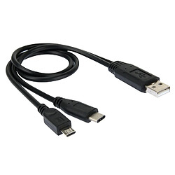 Wewoo Câble pour Samsung, HTC, Sony, LG, Huawei, Xiaomi, Lenovo ZUK Z1, Longueur: 38 cm Haute vitesse USB 2.0 Mâle à Micro USB + USB-C / Type-C 3.0 Adaptateur de de Synchronisation de Données Mâle,