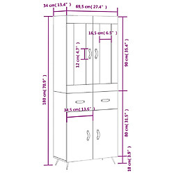 vidaXL Buffet haut Blanc brillant 69,5x34x180 cm Bois d'ingénierie pas cher