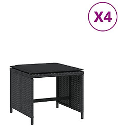 vidaXL Tabourets de jardin et coussins lot de 4 noir 41x41x36 cm rotin