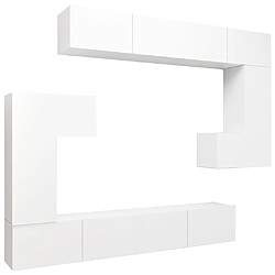 Maison Chic Ensemble de meubles TV 8 pcs | Banc TV Moderne pour salon | Meuble de Rangement - Blanc Aggloméré -MN66471