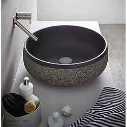 Pegane Vasque à poser / lavabo en basalte coloris noir - Diamètre 42 x Hauteur 15 cm pas cher