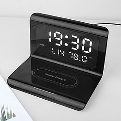 Réveil Multifonction Chargeur Sans Fil Horloge Moderne Thermomètre Noir