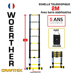 Echelle télescopique Woerther 2m - Avec housse - Gamme Grafitek - Qualité supérieur - Garantie 5 ans