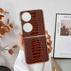 Coque en TPU + cuir véritable galvanoplastie, texture crocodile pour votre Huawei P50 Pocket - café