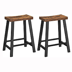 Helloshop26 Tabourets de cuisine avec siège incurvé lot de 2 chaises de bar sièges de 60 cm de haut pour cuisine salle à manger bureau style industriel marron rustique et noir 12_0002419