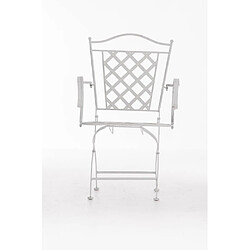 Decoshop26 Chaise de jardin en fer forgé blanc vieilli avec accoudoir MDJ10073