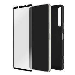 Avizar Coque Xperia 5 IV Souple Noir et Verre Trempé 9H Contour Noir