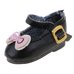 Bowknot rhinestones sangle de cheville pu chaussures en cuir pour 12 '' blythe poupées noir