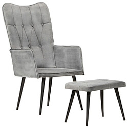 Maison Chic Fauteuil de Chambre à Coucher Salon,Chaises de Salle à Manger,Chaise à oreilles avec repose-pied Gris vintage Toile -GKD49453