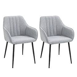 Homcom Chaises de visiteur design scandinave - lot de 2 chaises - pieds effilés métal noir - assise dossier accoudoirs ergonomiques lin gris