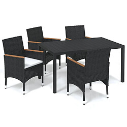 vidaXL Ensemble à dîner de jardin avec coussins 5 pcs poly rotin noir