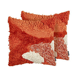 Beliani Lot de 2 coussins SAGENIA 45 x 45 cm Abstrait Touffeté Orange