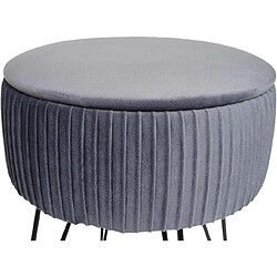 Decoshop26 Tabouret avec compartiment de rangement Ø 33cm aspect velours gris clair cadre noir TABO04013 pas cher