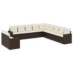 vidaXL Salon de jardin et coussins 11 pcs marron résine tressée