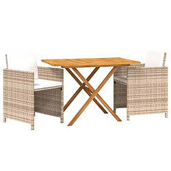 Avis Salle à manger de jardin 3 pcs,Table et chaise à dîner avec coussins Beige -MN98927