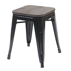 Decoshop26 Set de 4 tabourets bas assise en bois cadre en métal noir design industriel empilable 04_0005231