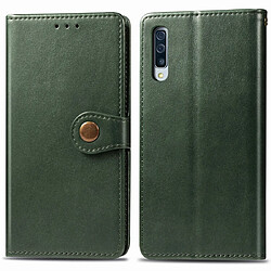 Wewoo Housse Coque Pour Galaxy A90 5G rétro en cuir de couleur unie boucle de protection de téléphone portable étui avec cadre photo et fente carte et porte-monnaie et fonction de support vert