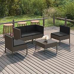 vidaXL Salon de jardin 5 pcs avec coussins résine tressée gris