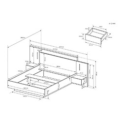 Avis Vente-Unique Lit avec chevets 140 x 190 cm - 2 tiroirs - Avec LEDs - Coloris : Naturel et anthracite - FRANCOLI