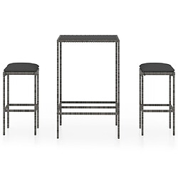 Maison Chic Ensemble de bar de jardin 3 pcs et coussins,Table + chaises + coussins de jardin Résine tressée Gris -GKD549347