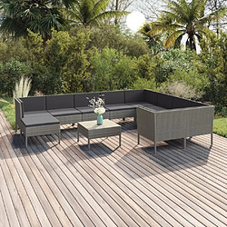 Maison Chic Salon de jardin 11pcs + coussins - Mobilier/Meubles de jardin - Table et chaises d'extérieur Résine tressée Gris -MN50024