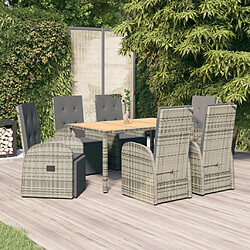 vidaXL Ensemble à manger de jardin et coussins 7 pcs gris rotin