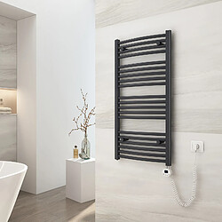 EMKE Sèche-Serviettes Électrique avec Élément Chauffant Thermostat, Chauffe Serviettes à Température Constante de la Salle de Bain, Baguette Chauffante avec Minuterie, 100x50cm, 500W, Anthracite