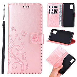 Etui en PU empreinte papillons flip avec support or rose pour votre Samsung Galaxy A41 (Global Version)