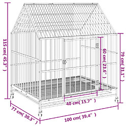 vidaXL Cage pour chien avec roues noir gris acier galvanisé pas cher