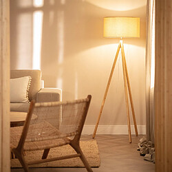 Ledkia Lampadaire Bois et Tissu Wolby Beige