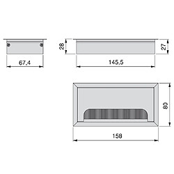 Avis Emuca Passe-câbles table, rectangulaire, 158 x 80 mm, à encastrer, Aluminium, An