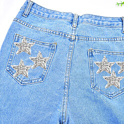 Acheter 6 Pièces Strass étoiles Patchs Fer Sur Coudre Sur Patch Appliques Argent