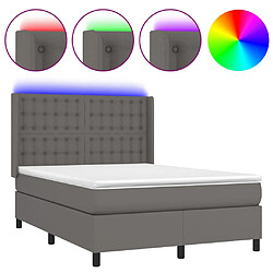 vidaXL Sommier à lattes de lit matelas LED Gris 140x190cm Similicuir