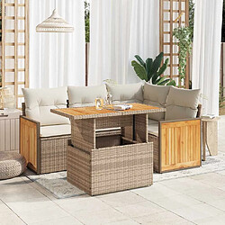 vidaXL Salon de jardin avec coussins 5 pcs beige résine tressée acacia