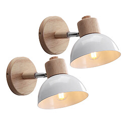 Stoex 2X Ø15CM Applique Murale Rétro Moderne Applique Murale en Bois Et Métal Lampe Murale Simple, Angle Réglable, Pour Salon, Chambre À Coucher Blanc E27