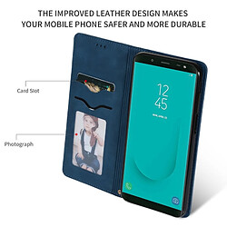 Wewoo Housse Coque Etui en cuir avec rabat horizontal magnétique Business Skin Feel pour Samsung Galaxy J6 Plus 2018 et J6 Prime bleu marine